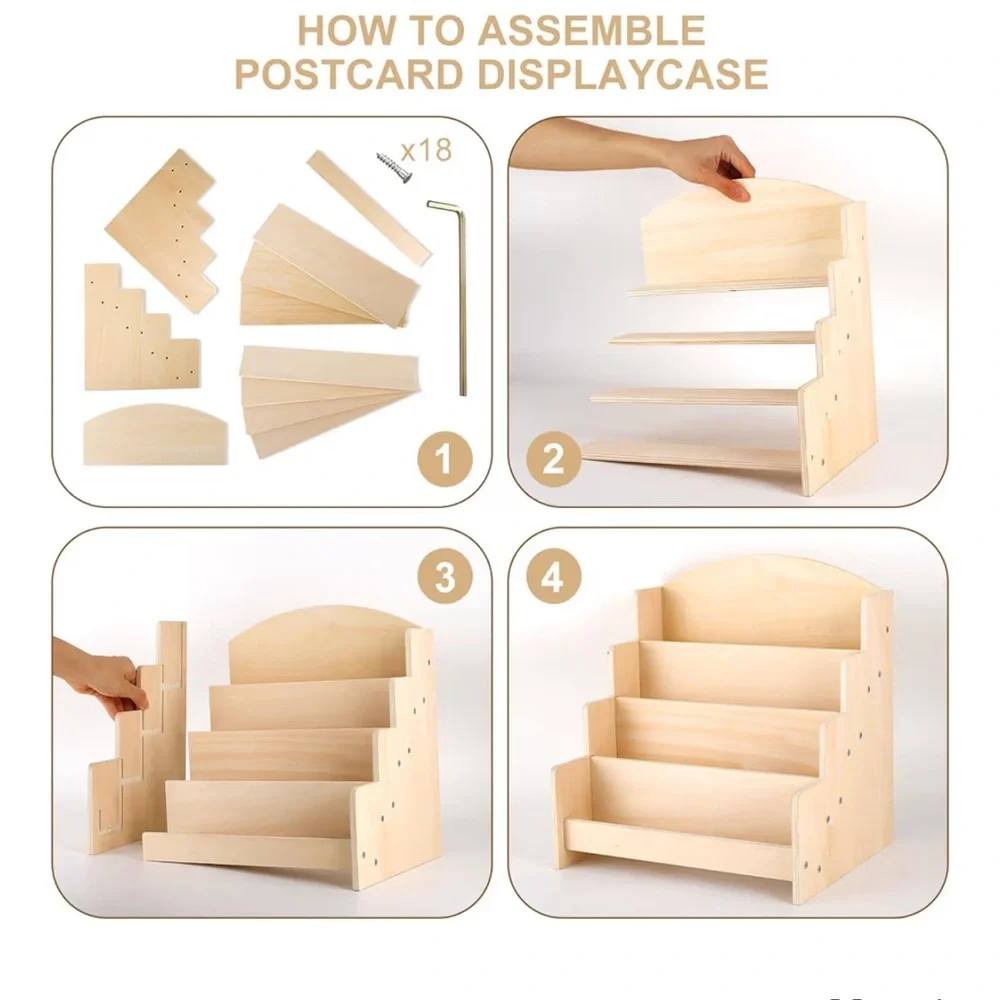 Natural Wood 4-Tier Book & Toy Organizer